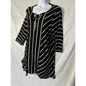 Catherine’s, Black & White Stripe Sleeveless Top, Round Neck W/ Tie ,Size 14/16
